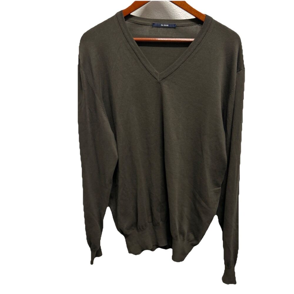 Pal Zileri Men's V-Neck Pullover Sweater Brown Cotton Size 52